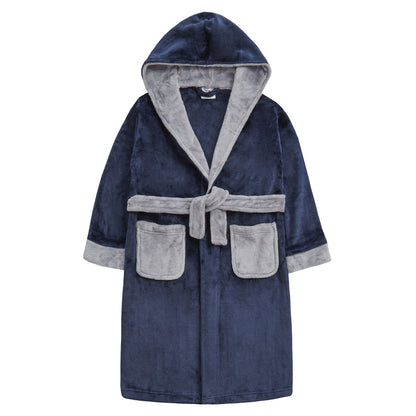 4Kidz Kids Contrast Hooded Fleece Robe - Navy