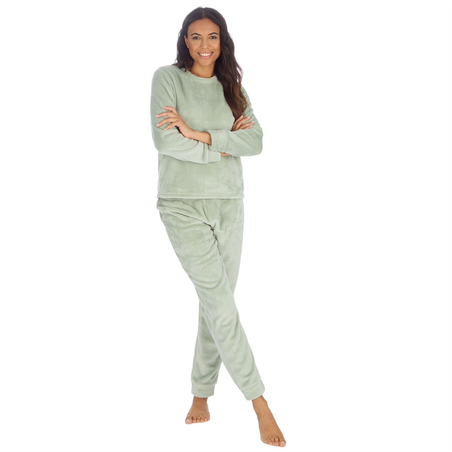 Forever Dreaming Womens Plush Fleece Pyjama Set - Sage Green