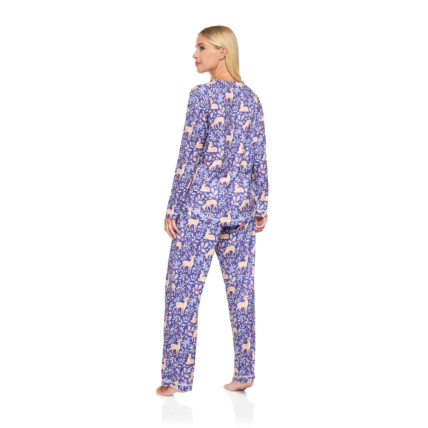 La Marquise Womens Jersey Knit Winter Fawn Pyjamas - Blue