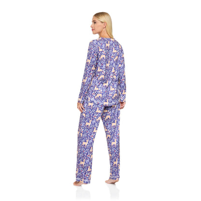 La Marquise Womens Jersey Knit Winter Fawn Pyjamas - Blue