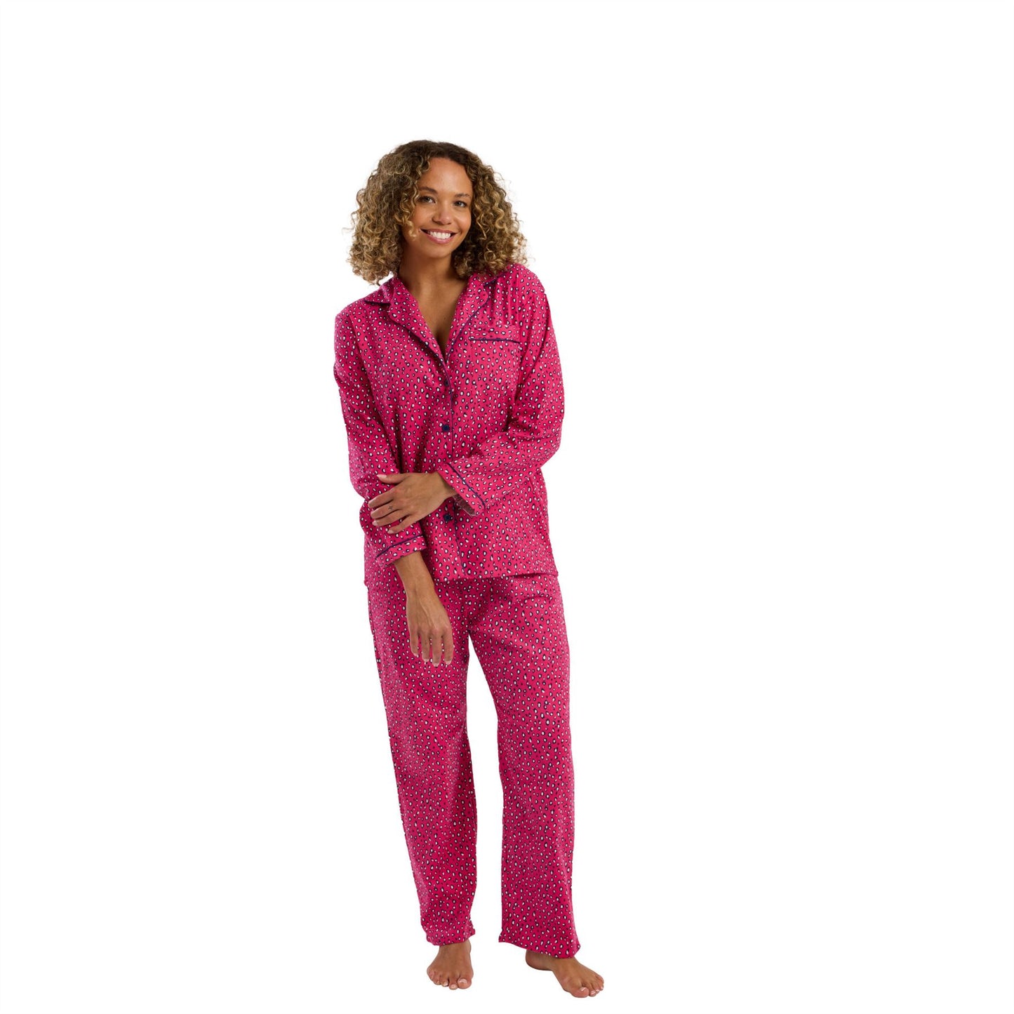 Indigo Sky Womens Animal Print Brushed Cotton Pyjamas - Cerise