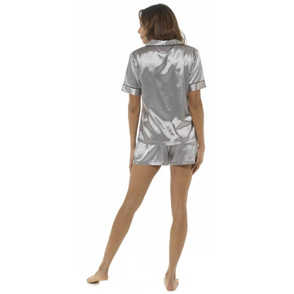 Wolf and Harte Womens Short Satin Pyjamas - Silver