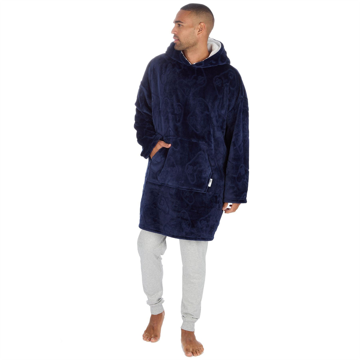 Huggable Hoodie Mens Embossed Gamer Fleece Oversized Hoodie - Navy Huggable Hoodie
