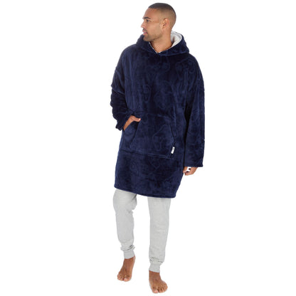 Huggable Hoodie Mens Embossed Gamer Fleece Oversized Hoodie - Navy Huggable Hoodie
