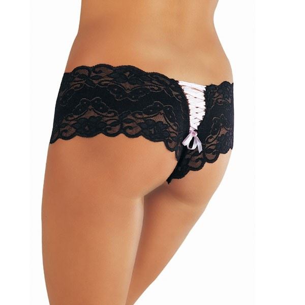 Classified Brief With Lace Up Back - Black/Pink