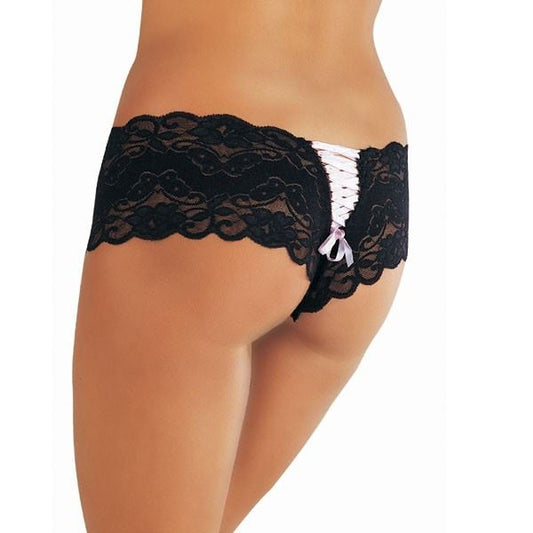 Classified Brief With Lace Up Back - Black/Pink
