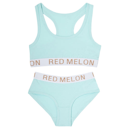 Red Melon Girls Crop Top Bra And Brief Set - Minty Aqua