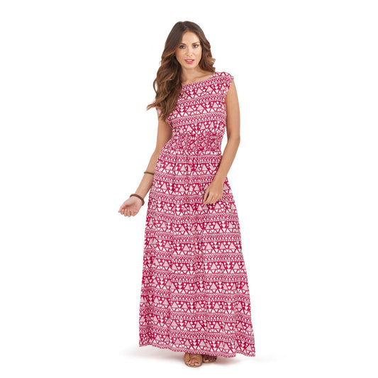 Pistachio Round Neck Multi Pattern Maxi Dress - Red