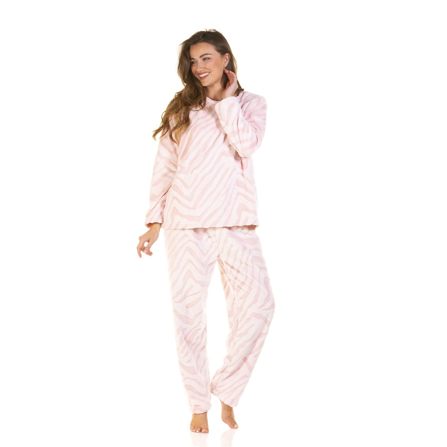 La Marquise Womens Supersoft Fleece Pyjamas - Pink Zebra