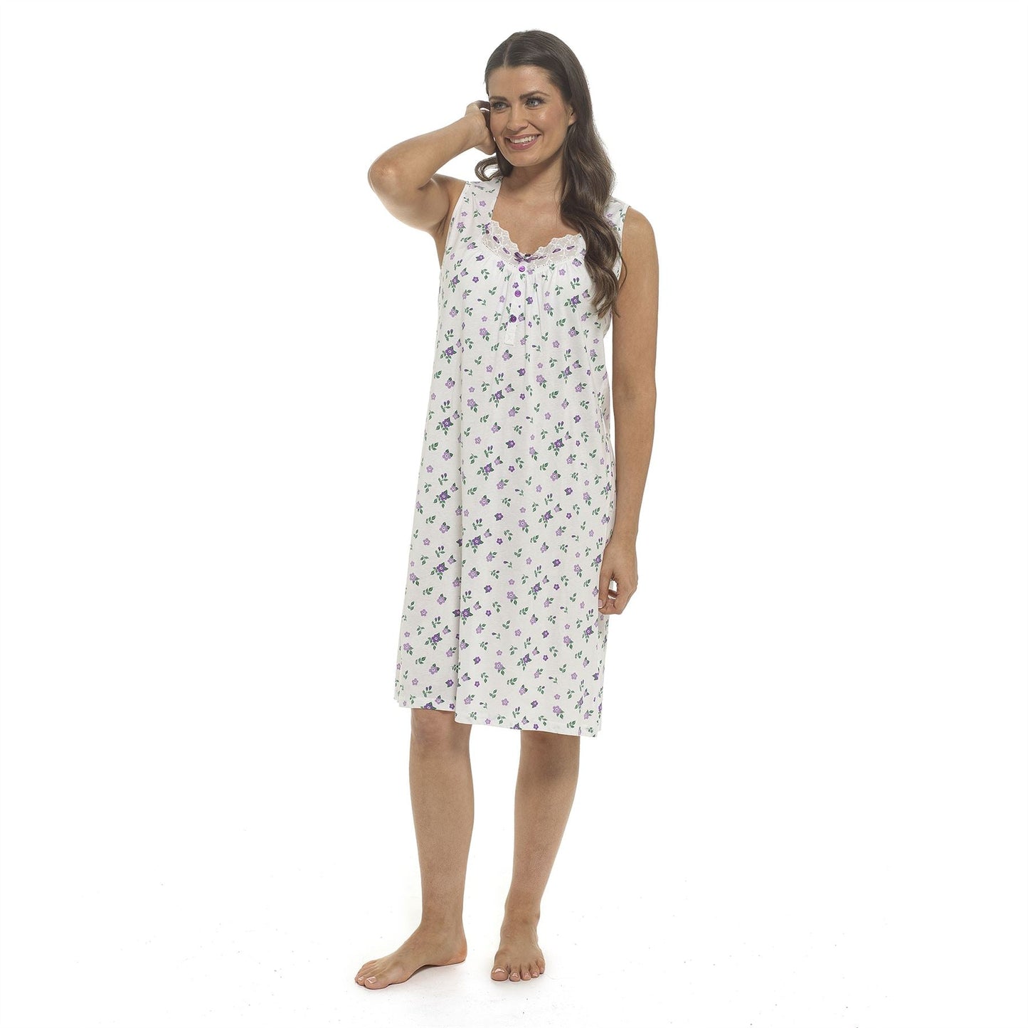 Wolf and Harte Sleeveless Floral Nightdress White/Lilac Wolf and Harte