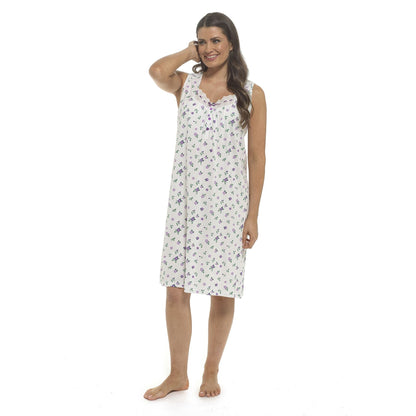 Wolf and Harte Sleeveless Floral Nightdress White/Lilac Wolf and Harte
