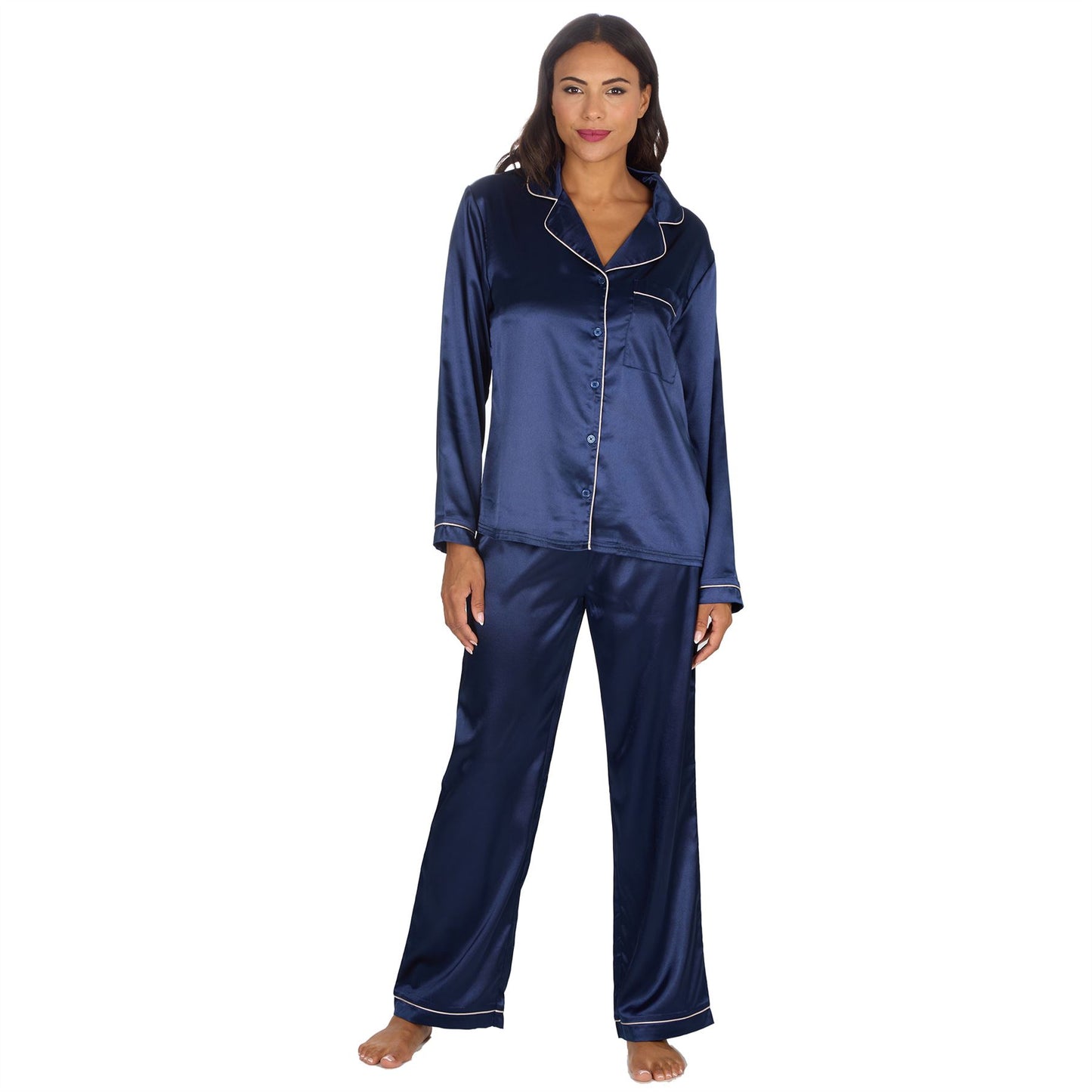 Slumber Party Womens Satin Pyjamas - Navy