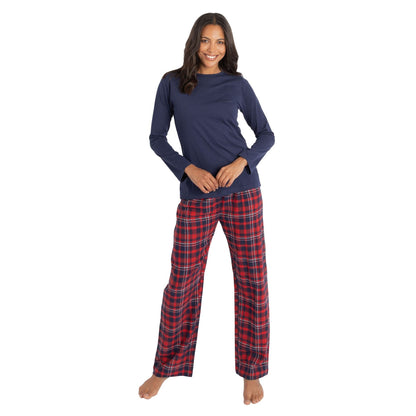 Momentii Womens Jersey/Flannel Pyjama Set - Navy/Red Check Momentii