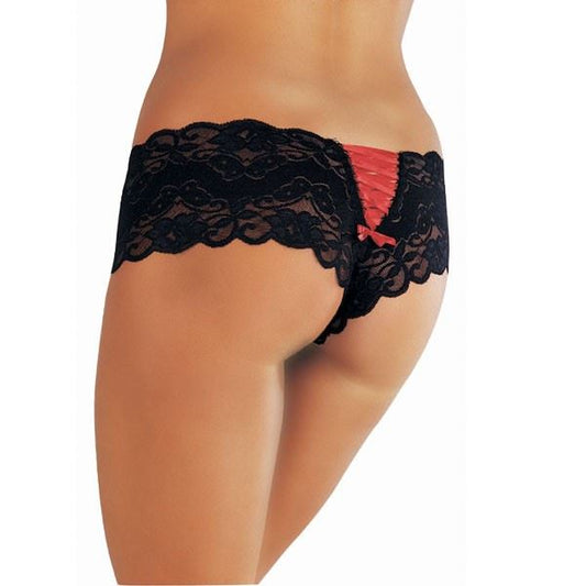 Classified Brief With Lace Up Back - Black/Red