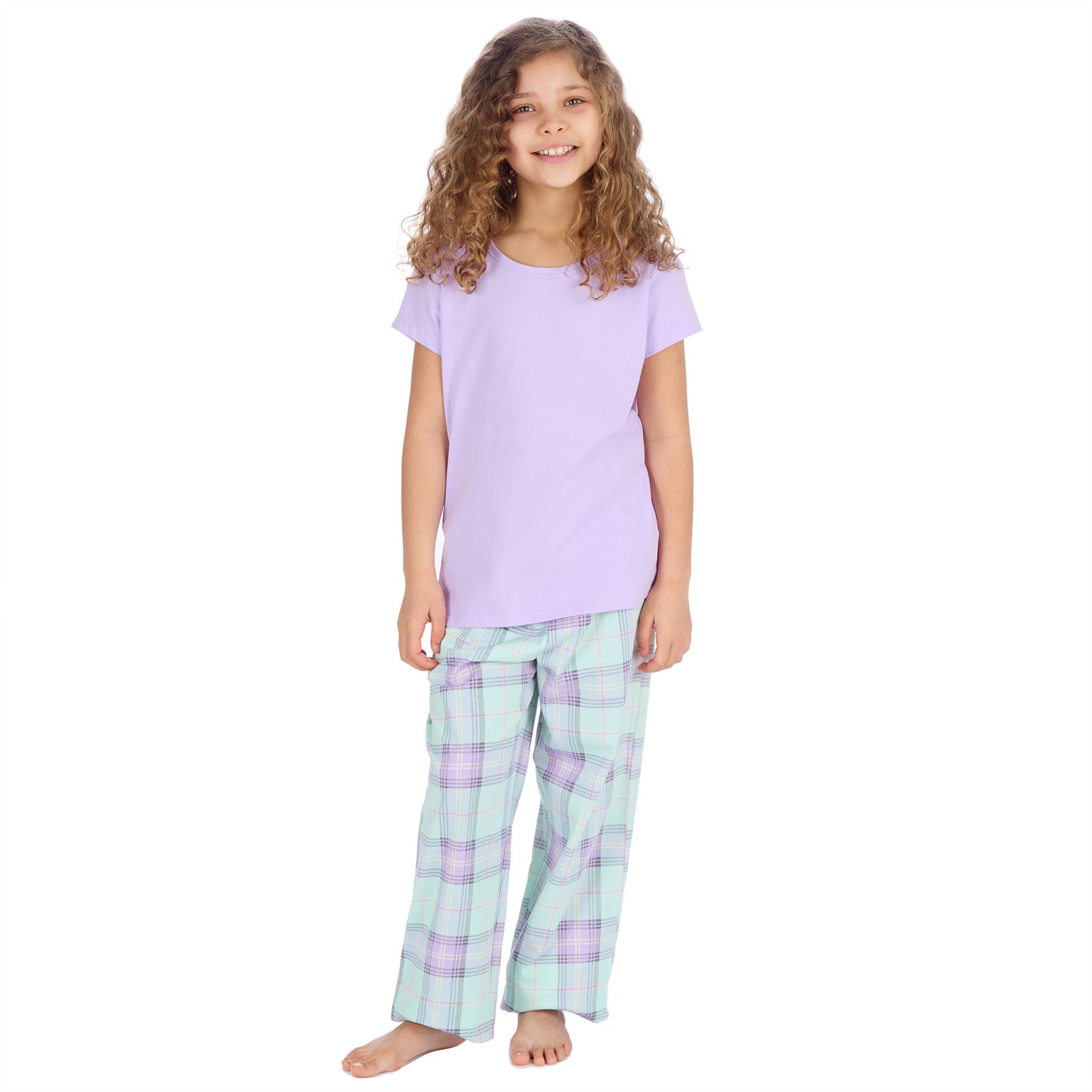 Forever Dreaming Girls T Shirt and Check Pants Pyjamas - Lilac Forever Dreaming