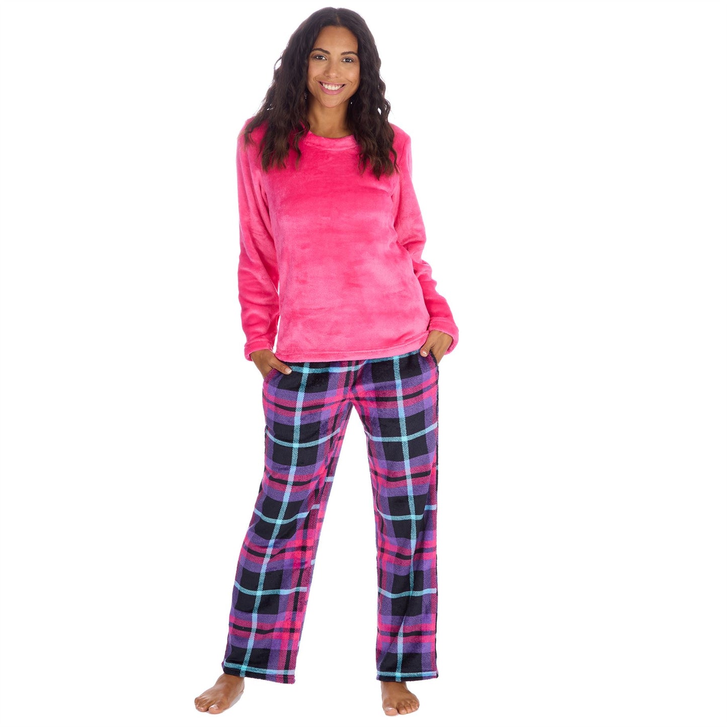 Forever Dreaming Womens Fleece Pyjamas - Purple Check