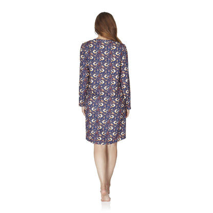 Wysteria Lane Womens Jersey Knit Long Sleeve Nightdress - Navy Wysteria Lane