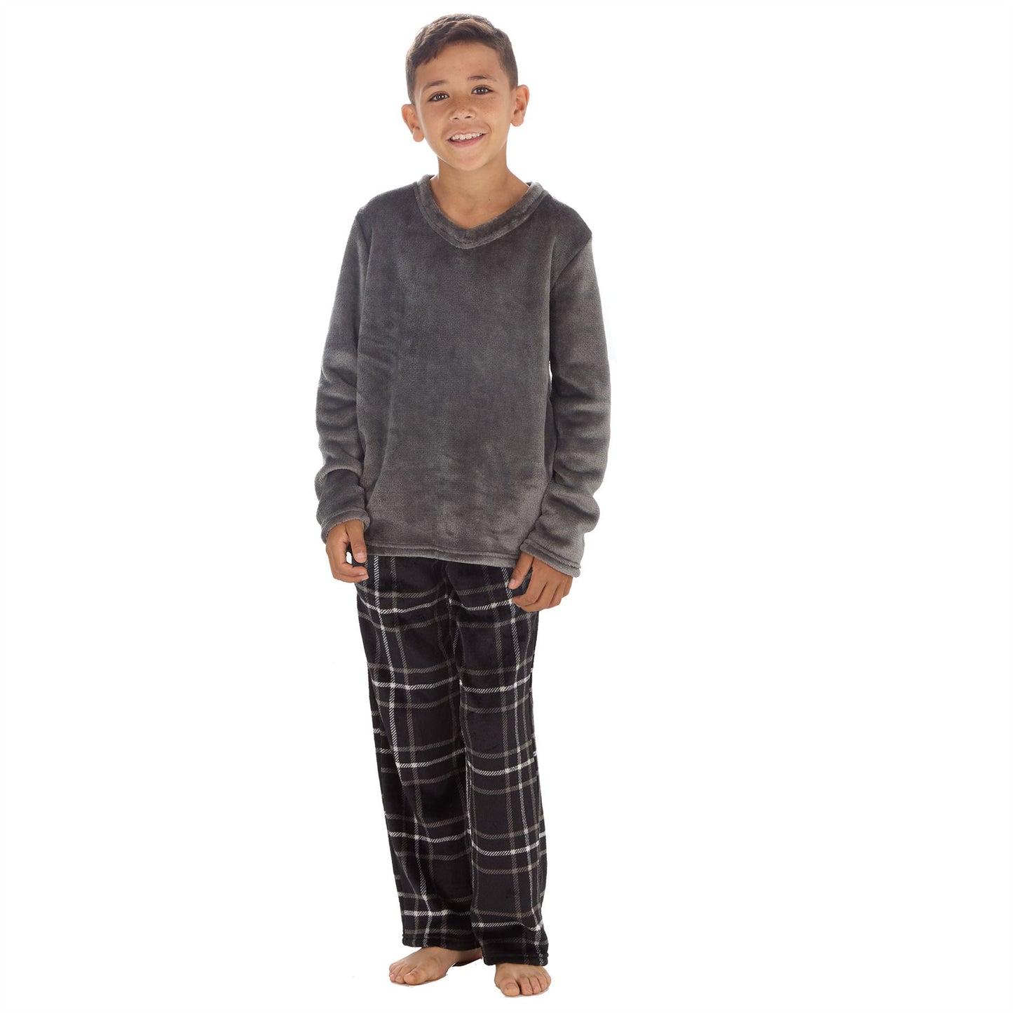 Cargo Bay Kids Fleece Pyjamas - Grey/Black Check