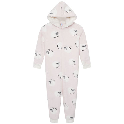 Nifty Kids Sheep Fleece Onesie - Pink/White
