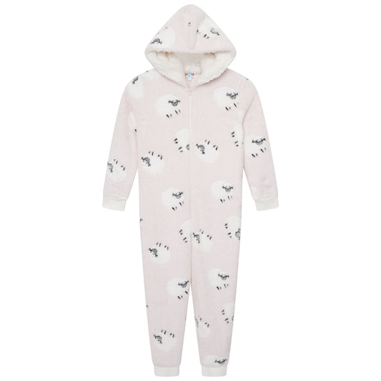Nifty Kids Sheep Fleece Onesie - Pink/White