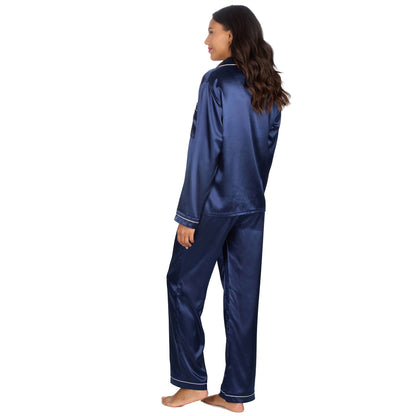 Slumber Party Womens Satin Pyjamas - Navy