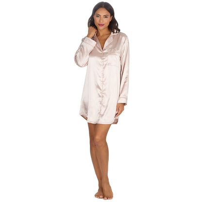 Slumber Party Womens Satin Nightshirt - Champagne