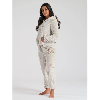 Loungeable Womens Teddy Bear Print Fleece Onesie - Taupe