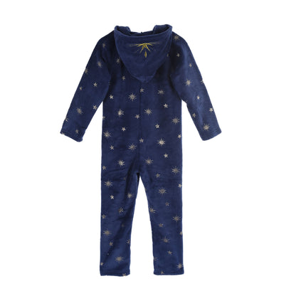 Girls Disney Frozen Fleece 'Sister Love' Hooded Onesie - Navy