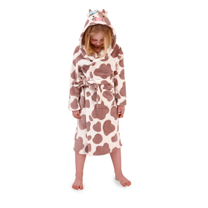 Nifty Kids Cow Print Fleece Robe - Multi