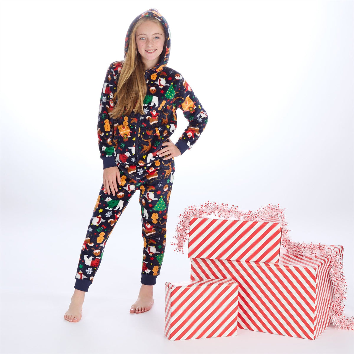 Huggable Hoodie Unisex Kids Christmas Fleece Onesie - Navy Huggable Hoodie