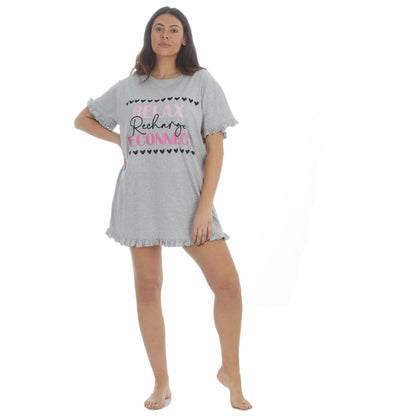 Forever Dreaming Womens 'Relax Recharge Reconnect' Frill Nightdress - Grey
