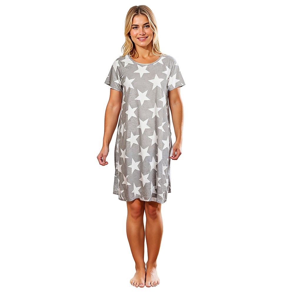 Follow That Dream Womens Star Print Nightie - Grey Marl