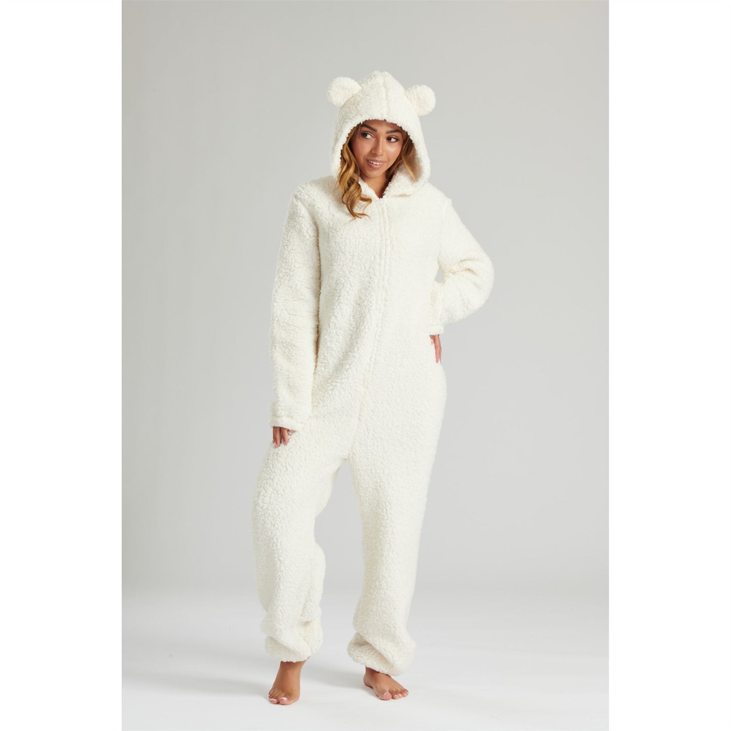 Loungeable Womens Cream Borg Fleece Teddy Bear Onesie