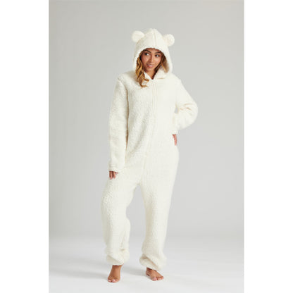 Loungeable Womens Cream Borg Fleece Teddy Bear Onesie