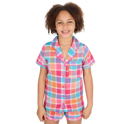 Forever Dreaming Girls Yarn Dyed Woven Check Short Pyjamas - Mint