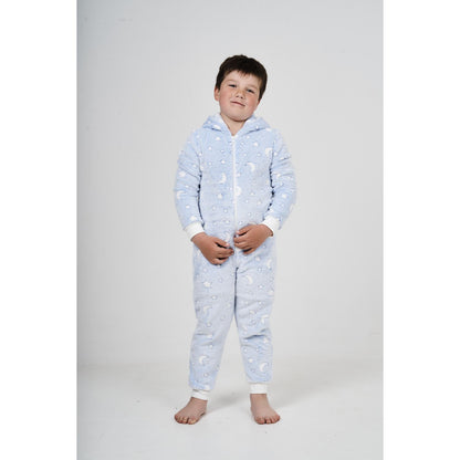 Nifty Kids Moon/Stars Fleece Onesie - Blue