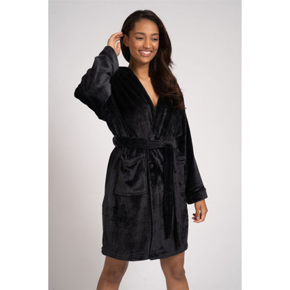 Loungeable Womens Satin Trim Fleece Hooded Robe - Black