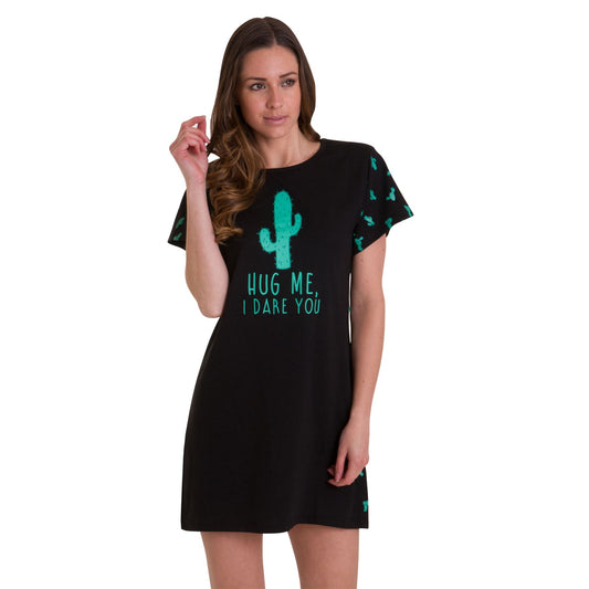 Loungeable Hug Me, I Dare You Nightdress - Black/Green
