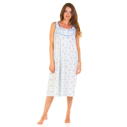 La Marquise Sleeveless Jersey Floral Nightdress - Blue