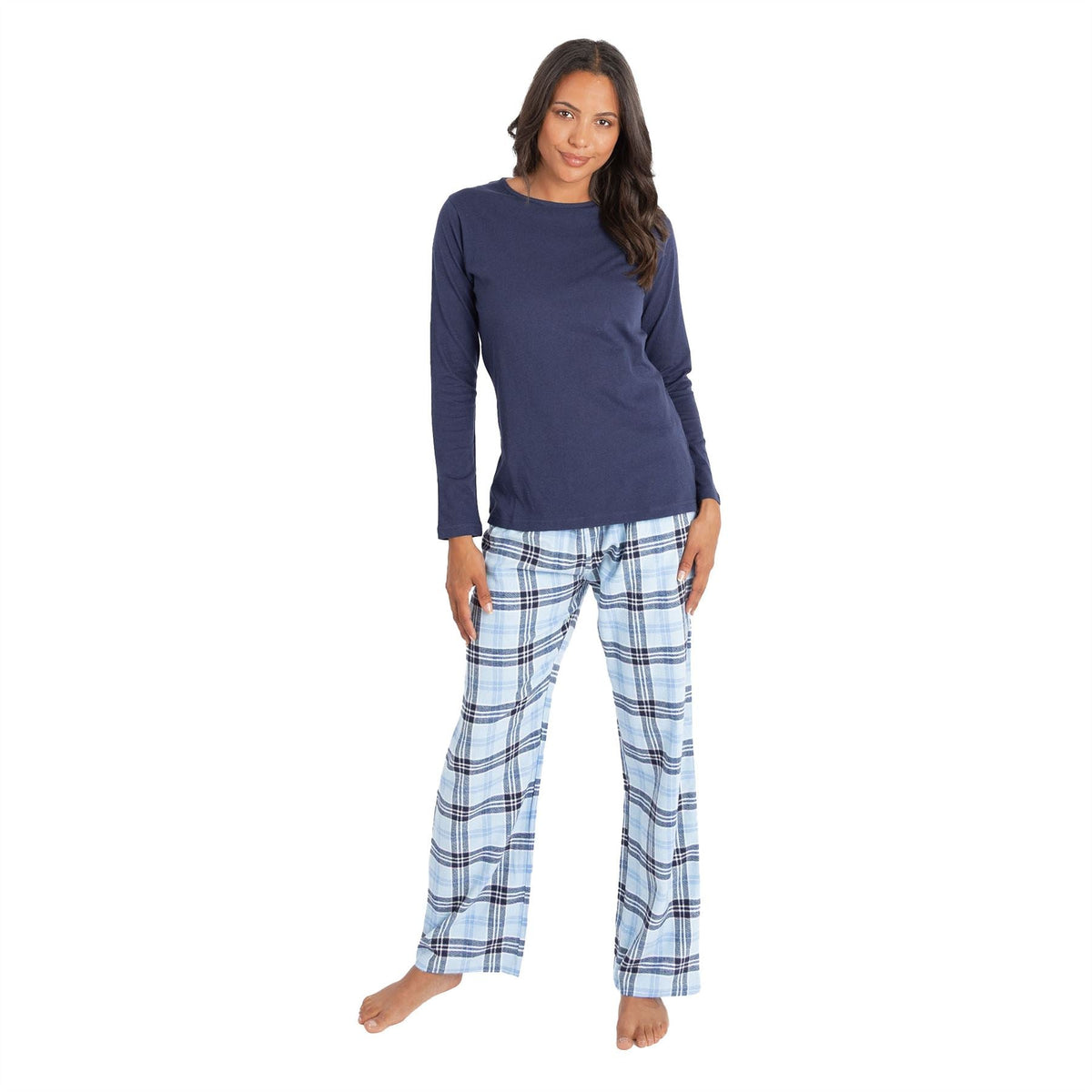 Momentii Womens Jersey/Flannel Pyjama Set - Blue Check Momentii