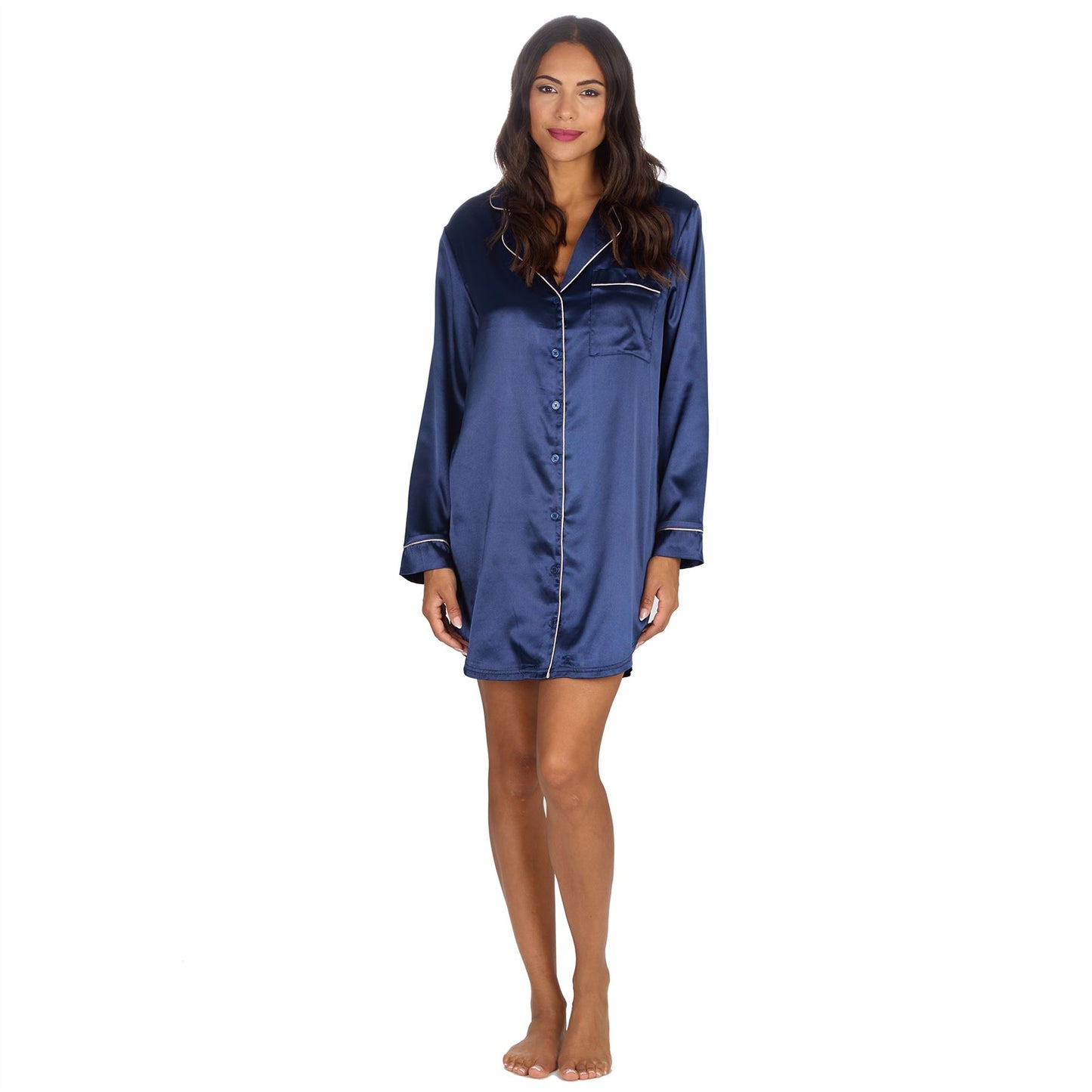 Slumber Party Womens Satin Nightshirt - Navy