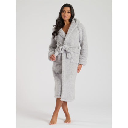 Loungeable Chunky Sherpa Hooded Midi Robe - Grey