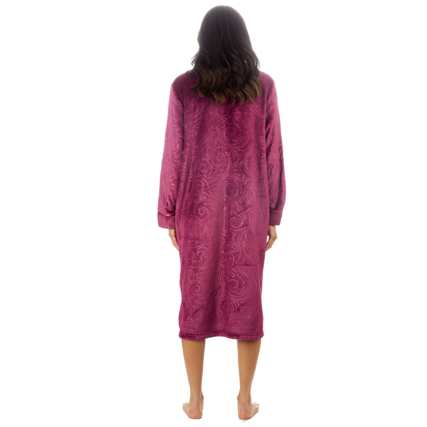 Countess Christie Womens Embossed Fleece Zip Robe - Burgundy
