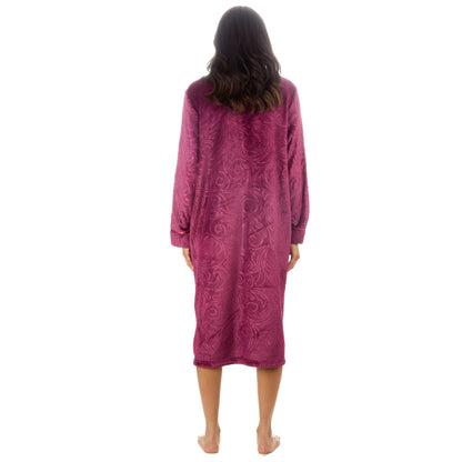 Countess Christie Womens Embossed Fleece Zip Robe - Burgundy