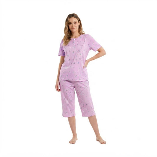 Fine Woman Womens Floral Lace Cropped Pyjamas - Pink Fine Woman