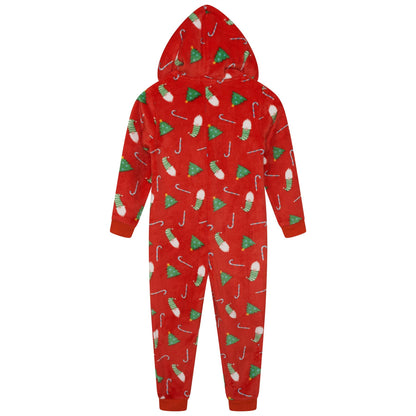 Nifty Kids Christmas Print Fleece Onesie - Red