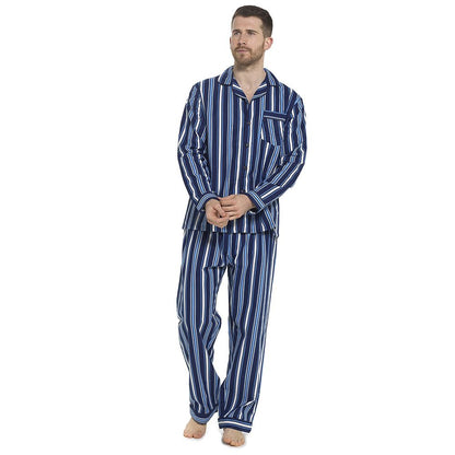 Tom Franks Mens Flannel Stripe Pyjamas - Navy Tom Franks