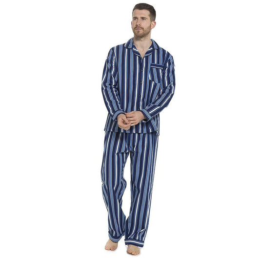 Tom Franks Mens Flannel Stripe Pyjamas - Navy Tom Franks