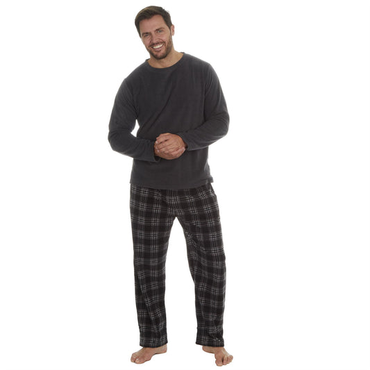 Cargo Bay Mens Fleece Pyjamas - Charcoal Marl/Black Check