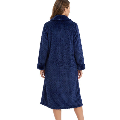 Marlon Womens Jacquard Puff Fleece Zip Robe - Navy Marlon